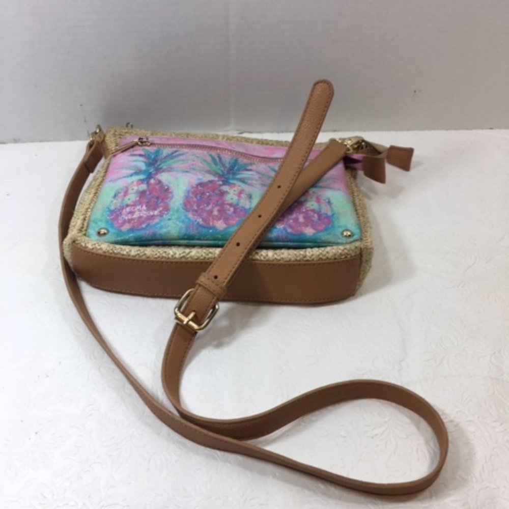 Pastel Pineapples Straw/Faux Leather Purse Handbag Crossbody Leoma Lovegrove